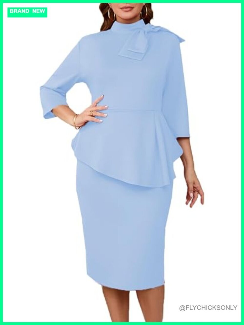 Plus Size Cocktail Midi Dress Bodycon Long Sleeve Bow Ruffle Pencil Dress